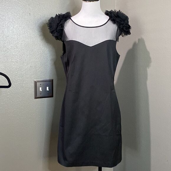 Pearl GEORGINA CHAPMAN of MARCHESA Black Grosgrain Dress Tulle Flowers - Picture 12 of 15